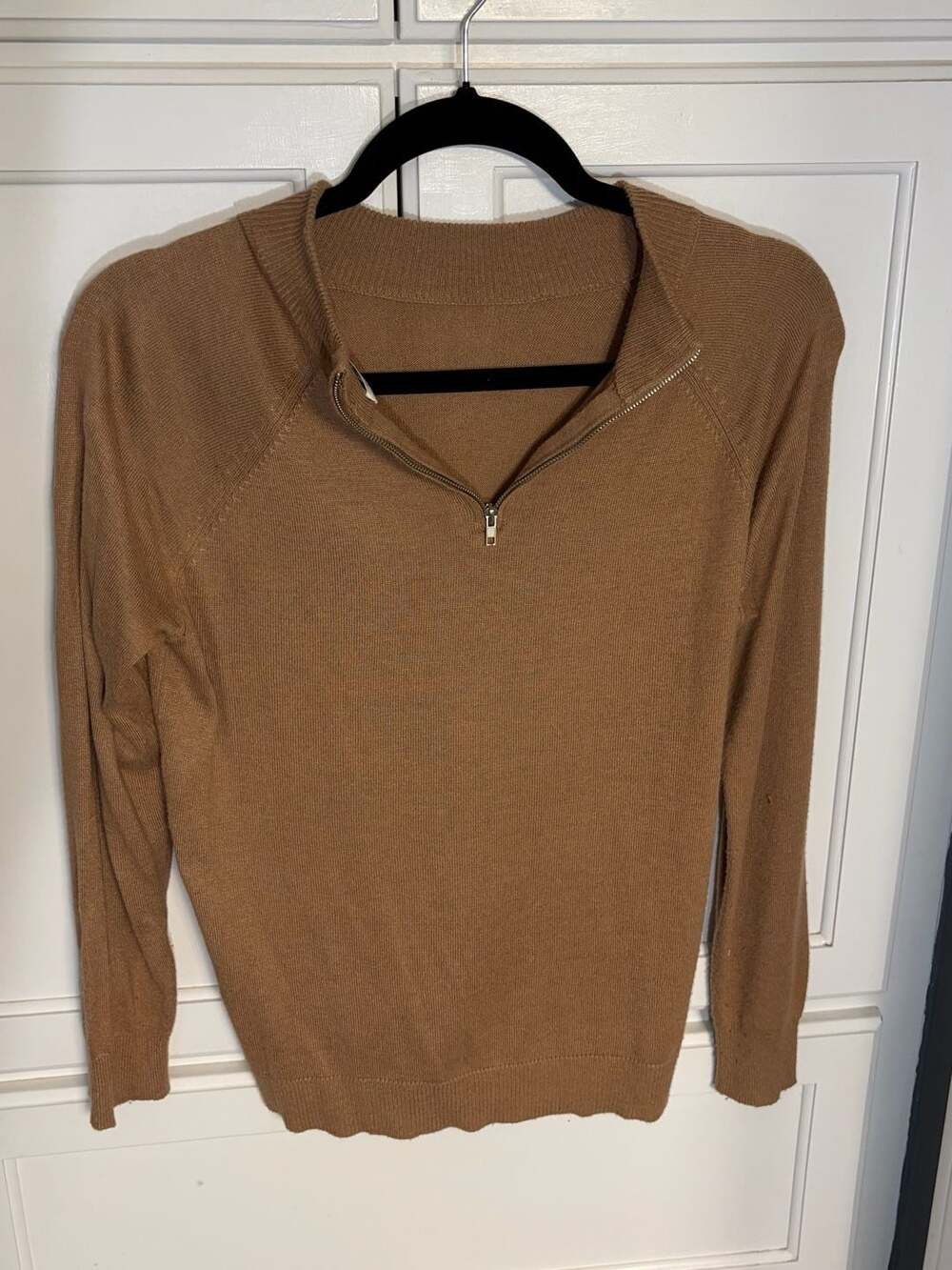 Spense Petite Camel Brown Quarter-Zip Sweater Size PM